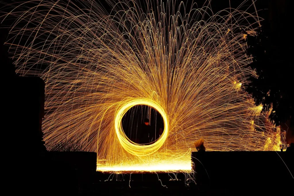 Metal wool night photography at nighttime