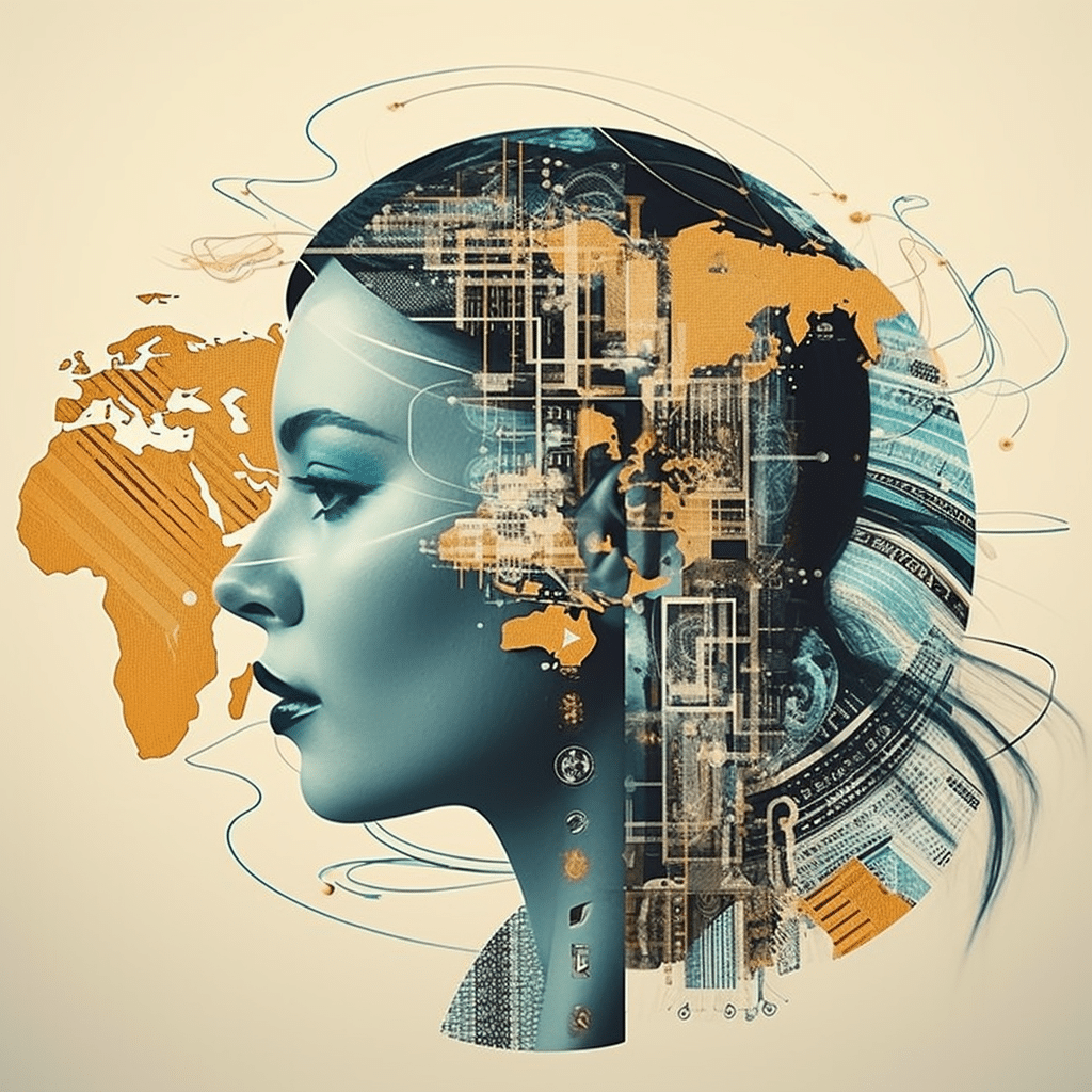 AI algorithms and content creation collage.