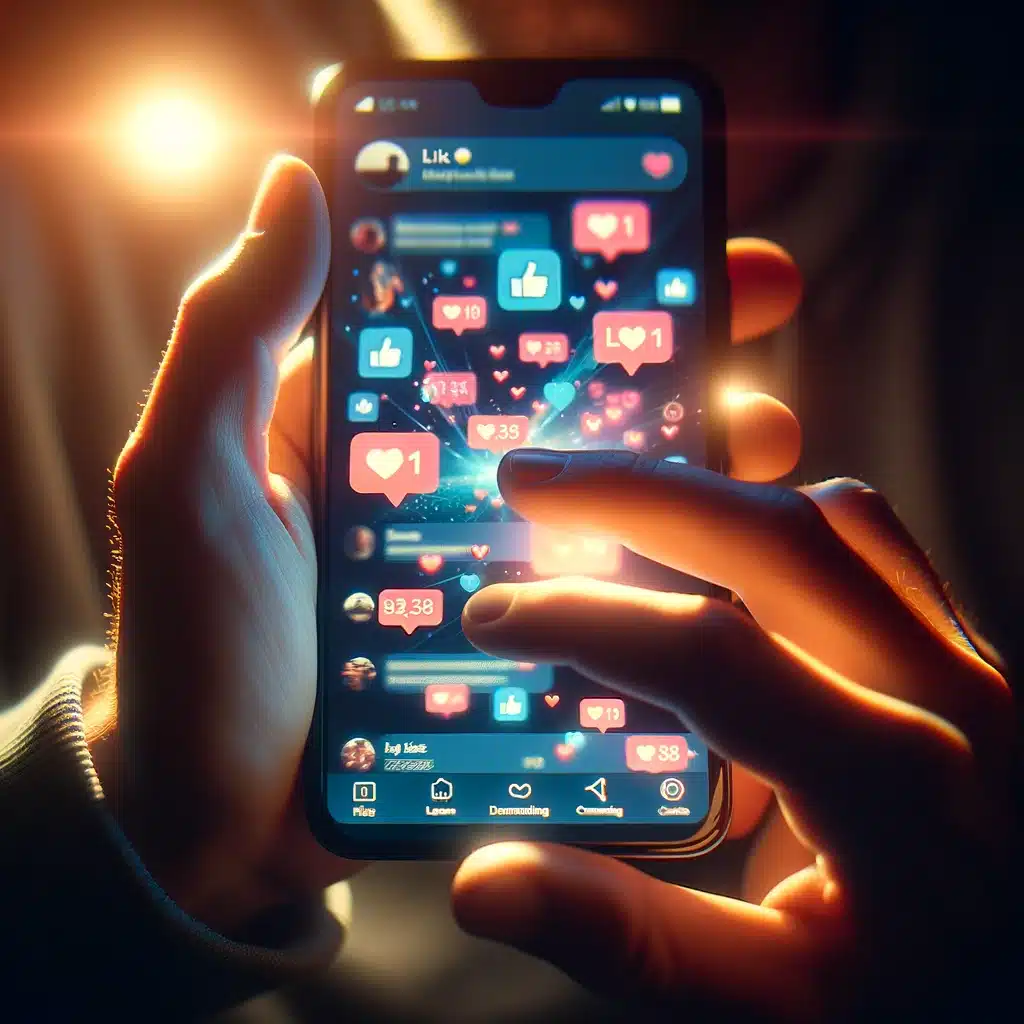 Influencer scrolling through Instagram engaging with followers